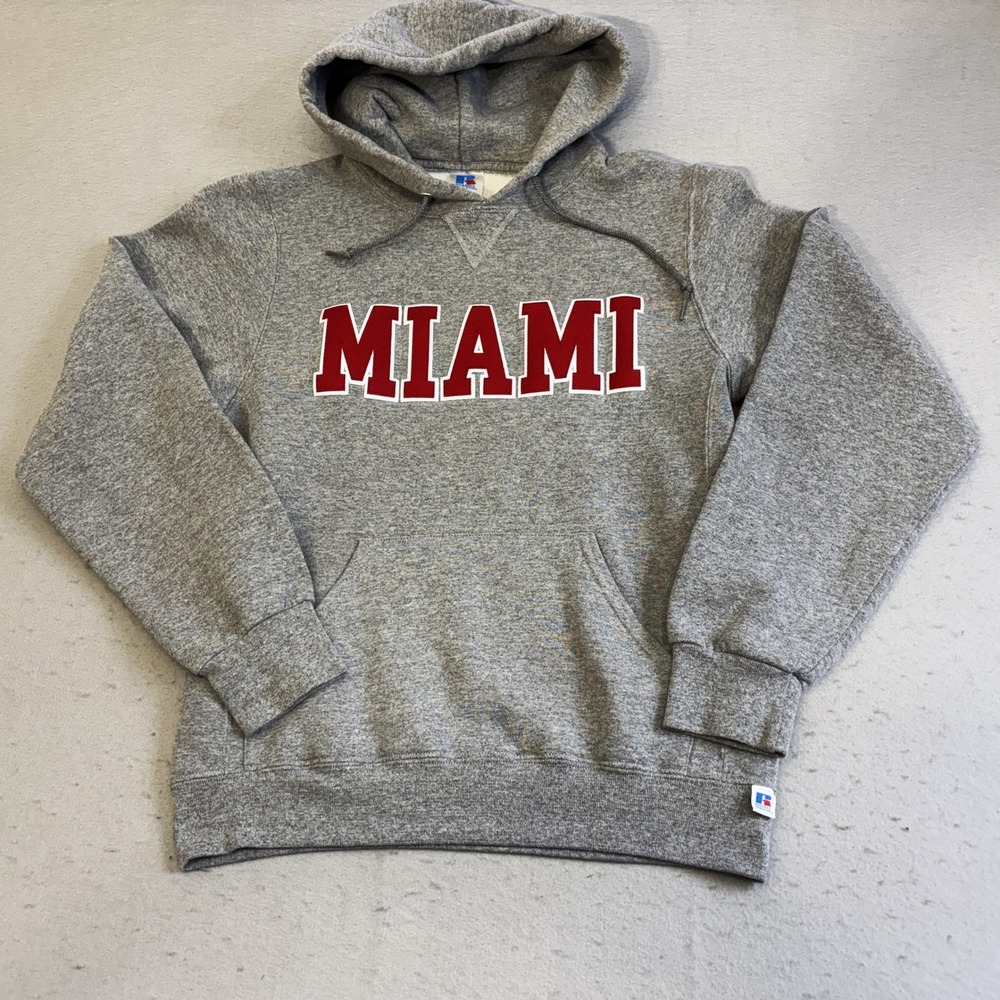 Russell Athletic Hoodie Unisex Small Gray Miami Redhawks Applique Pullover NCAA